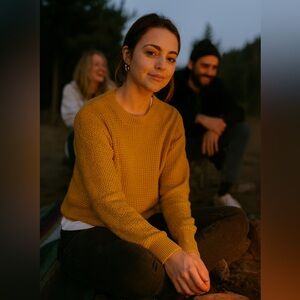 Max Studio Cozy Mustard Yellow Crew Neck button back Sweater XL